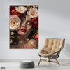 Beautiful Abstract Woman Face Artwork With Golden & Red Flowers (Single Panel) Fashion Wall Art