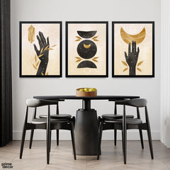 Abstract Black & Gold Moon In Hands (3 Panel) Abstract Wall Art