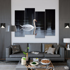 Beautiful Swan Swimming In The Lake (4 Panel) Nature Wall Art - Prime Décor