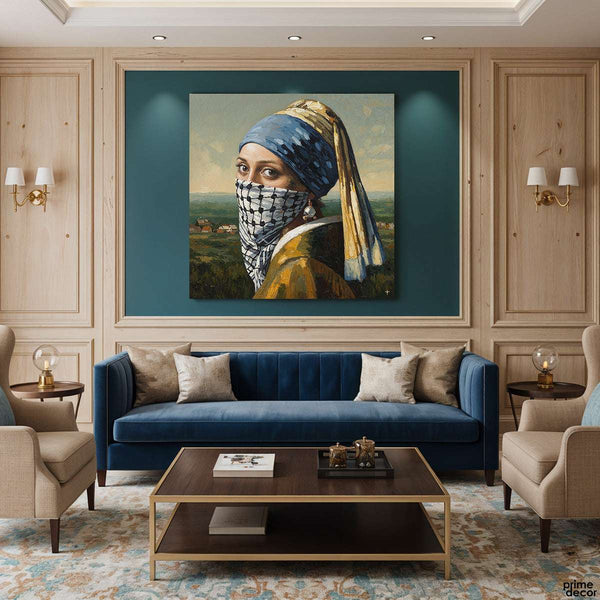 Girl with a Pearl Earring Wearing Keffiyeh (Single Panel) Digital Painting Wall Art