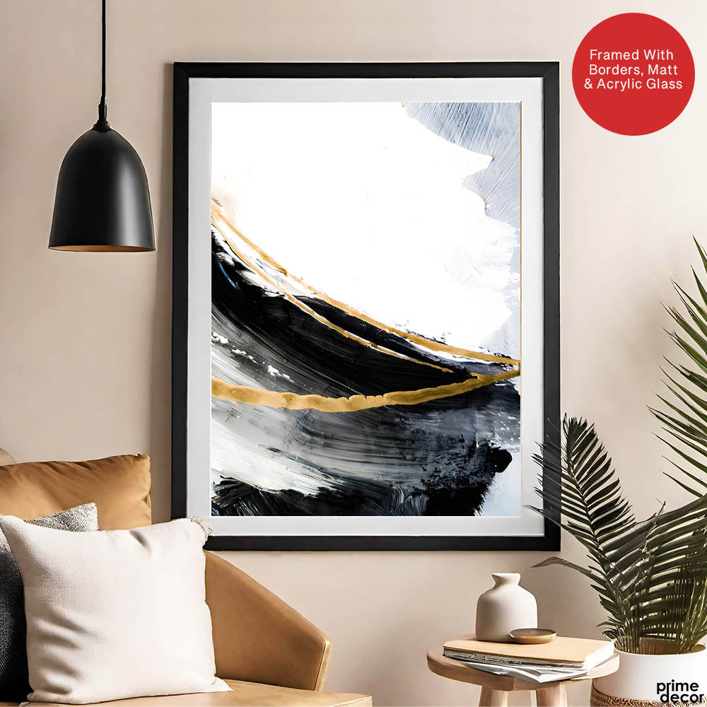 Black & Gold Abstract Office Design Over White Background | Abstract Office Artwork #00290 - Prime Décor