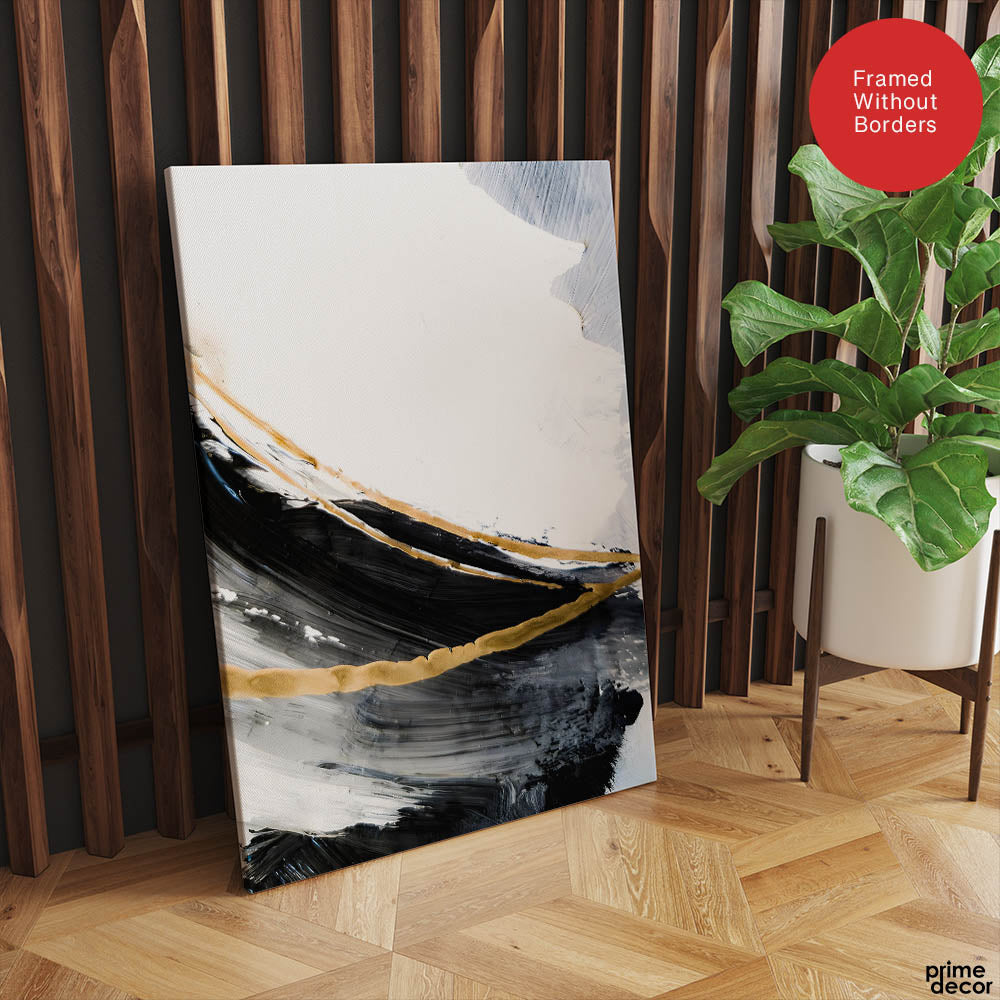 Black & Gold Abstract Office Design Over White Background | Abstract Office Artwork #00290 - Prime Décor