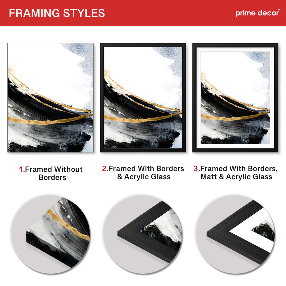 Black & Gold Abstract Office Design Over White Background | Abstract Office Artwork #00290 - Prime Décor