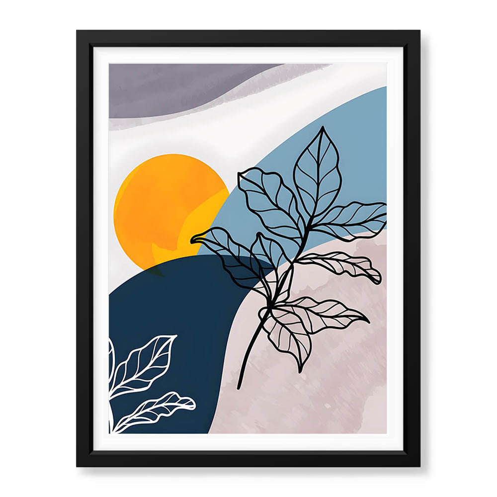 Black & White Floral Design With Moon Over Colorful Background | Abstract Floral Artwork #00294 - Prime Décor