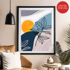 Black & White Floral Design With Moon Over Colorful Background | Abstract Floral Artwork #00294 - Prime Décor