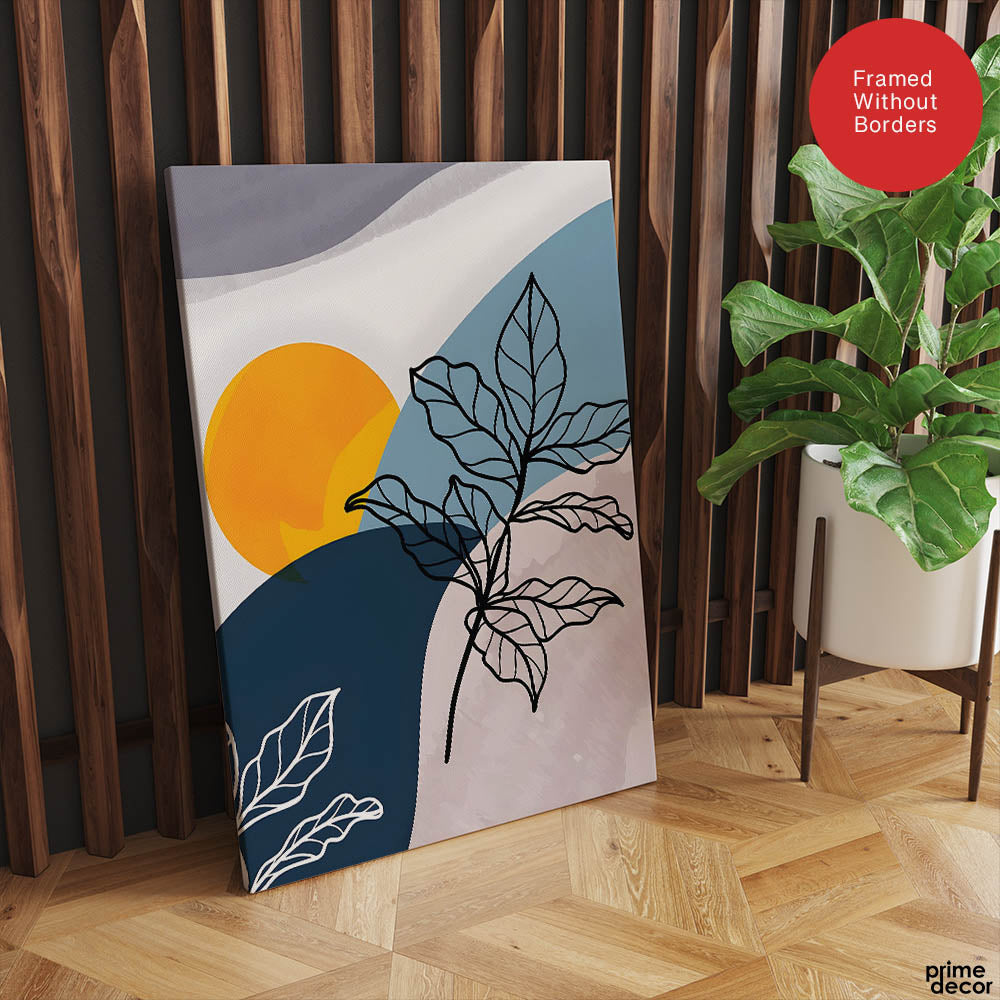 Black & White Floral Design With Moon Over Colorful Background | Abstract Floral Artwork #00294 - Prime Décor