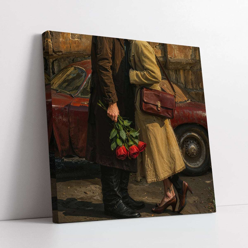 Lovers with Red Roses Digital Painting (Single Panel) Square Wall Art