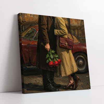 Lovers with Red Roses Digital Painting (Single Panel) Square Wall Art