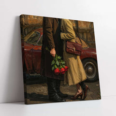 Lovers with Red Roses Digital Painting (Single Panel) Square Wall Art