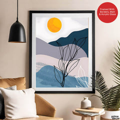 Black & White Floral Design With Moon Over Colorful Background | Abstract Floral Artwork #00296 - Prime Décor