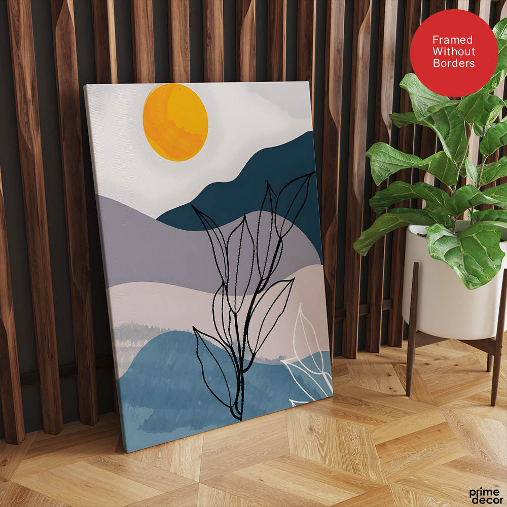 Black & White Floral Design With Moon Over Colorful Background | Abstract Floral Artwork #00296 - Prime Décor