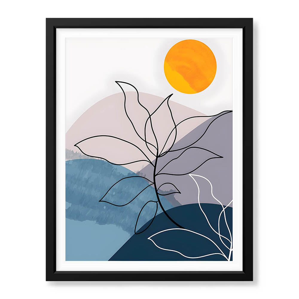 Black & White Floral Design With Moon Over Colorful Background | Abstract Floral Artwork #00297 - Prime Décor