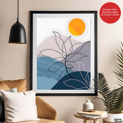 Black & White Floral Design With Moon Over Colorful Background | Abstract Floral Artwork #00297 - Prime Décor