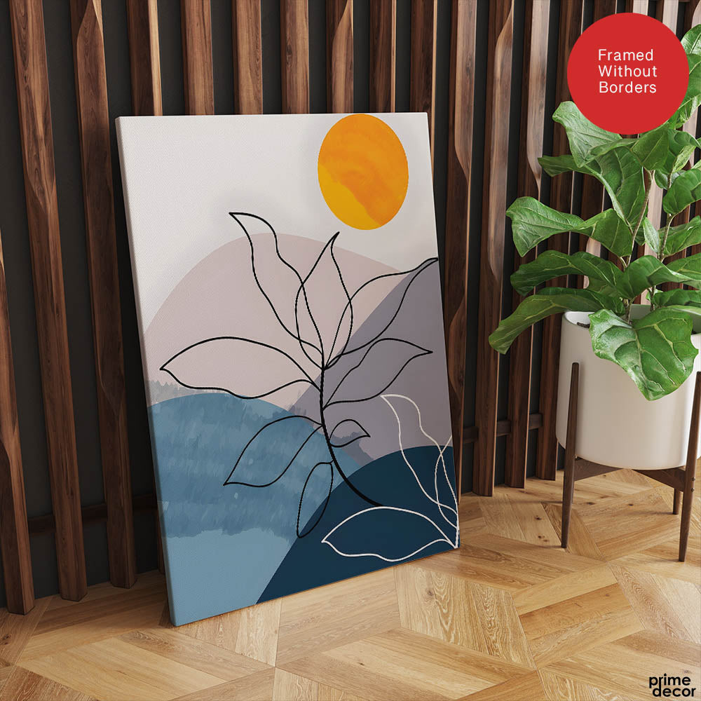 Black & White Floral Design With Moon Over Colorful Background | Abstract Floral Artwork #00297 - Prime Décor
