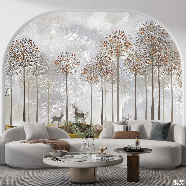 Beautiful Forest View In A Snowy Weather | Nature Wallpaper Mural