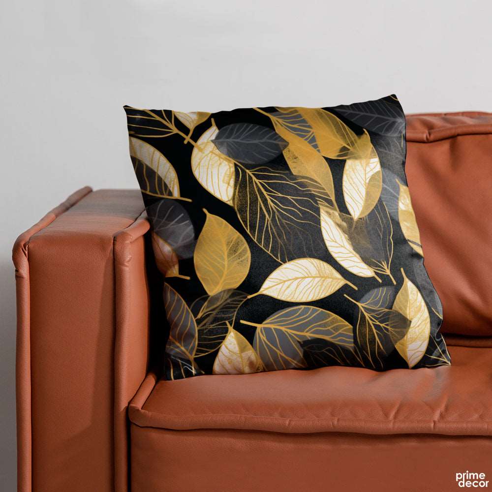 Black & Gold Seamless Leaves | Abstract Cushion #029 - Prime Décor