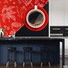Abstract Red & White Coffee Artwork Over Black Background | Cafe Wallpaper Mural
