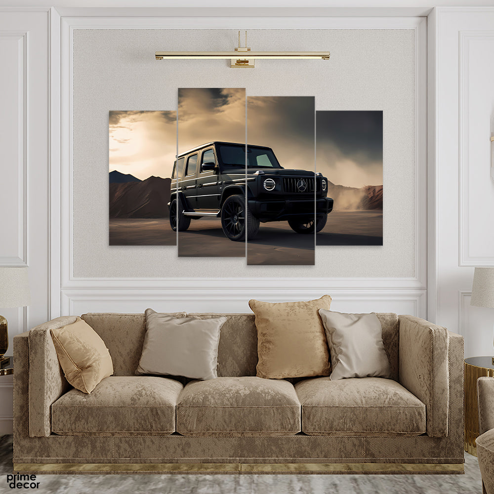 Mercedes Black G Wagon In The Desert (4 Panel) Car Wall Art - Prime Décor