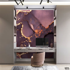 Reddish Magenta With Gold Abstract Fluid | Abstract Wallpaper Mural - Prime Décor