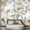 Beautiful White & Gold Flower Over White Background | Floral Wallpaper Mural