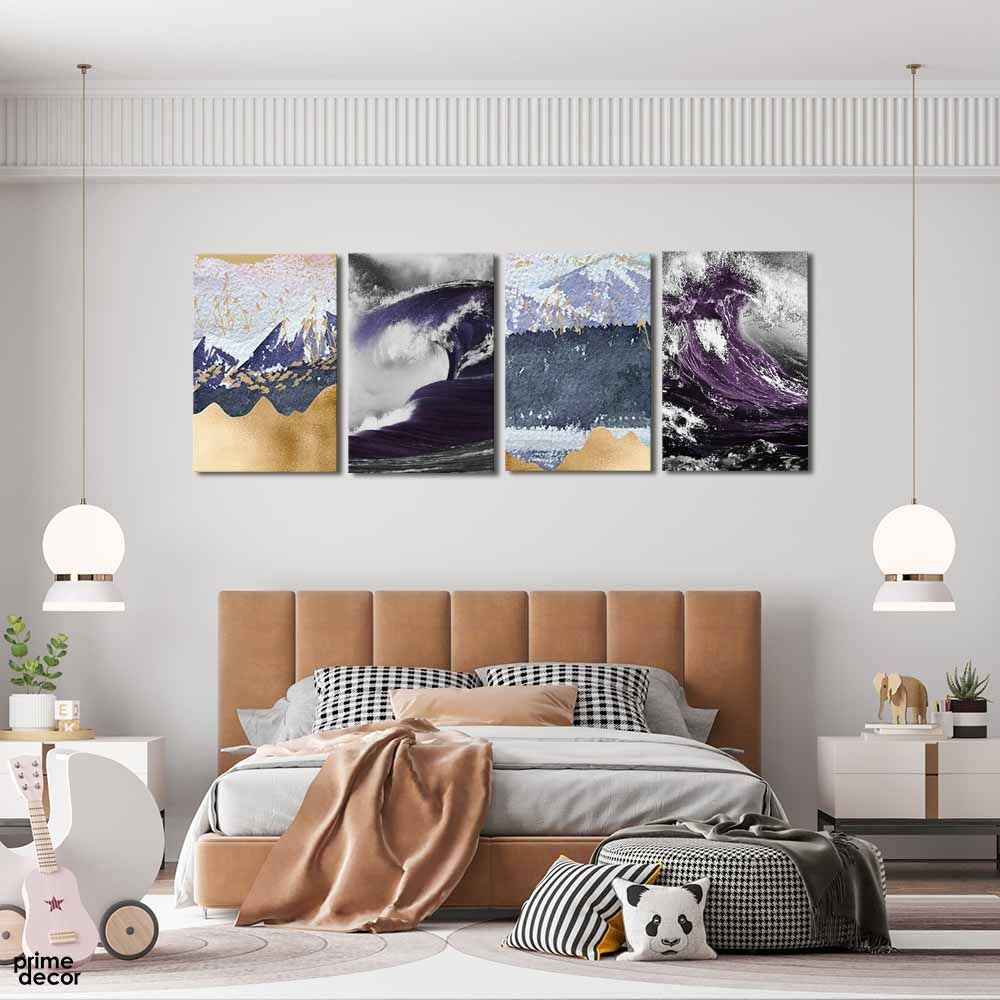 Purple Glamourous Ocean (4 Panel) Digital Wall Art - Prime Décor