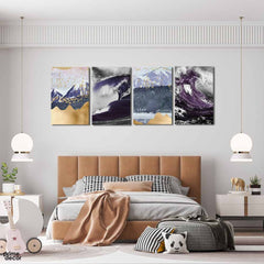 Purple Glamourous Ocean (4 Panel) Digital Wall Art - Prime Décor
