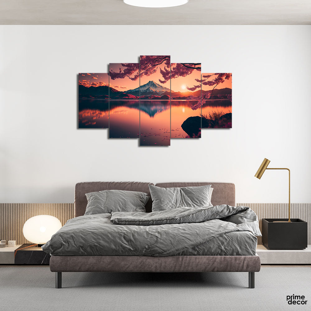 Purple Branches & Glacier (5 Panel) Digital Painting Wall Art - Prime Décor