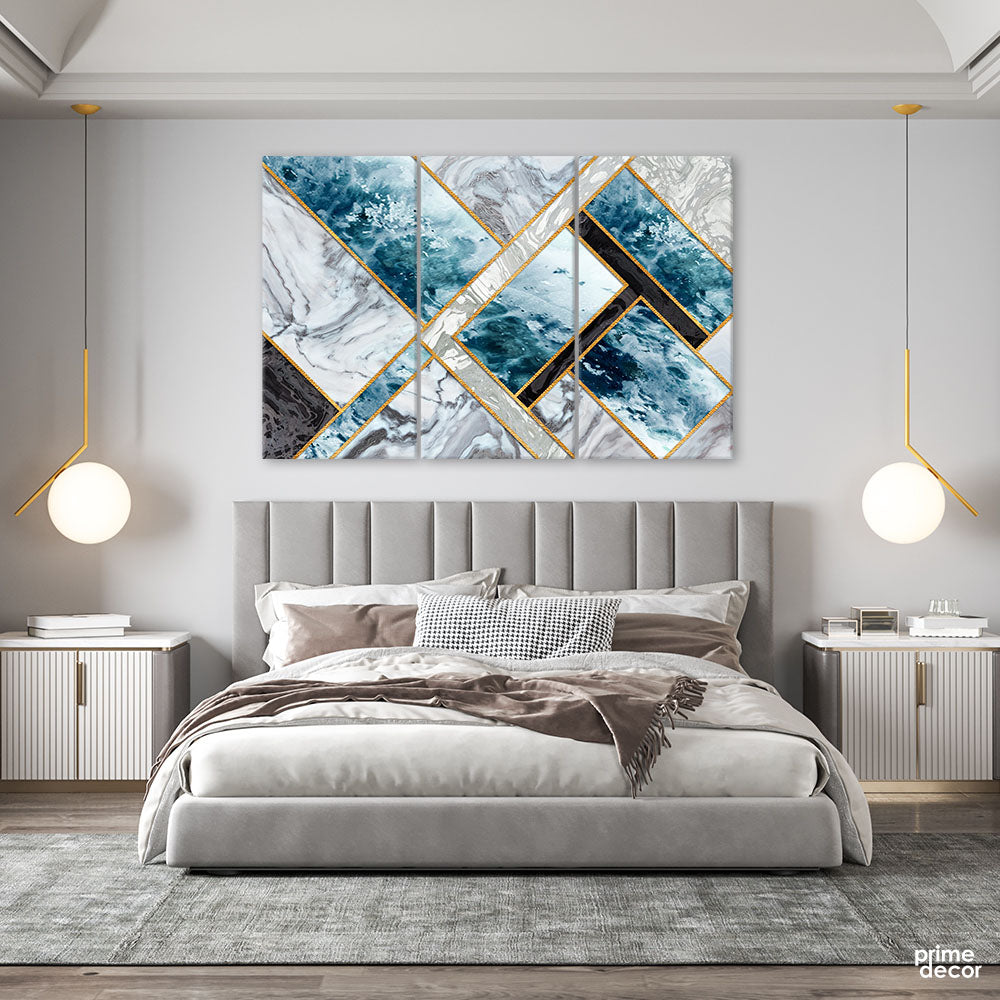 Gold Edged Tiles (3 Panel) Nature Wall Art - Prime Décor