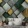 Green Gold & Grey Abstract Geometric Marble Style | Abstract Wallpaper Mural