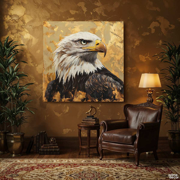Majestic Eagle with Gold Knife Work Accents Digital Painting (Single Panel) Square Wall Art