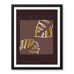 Golden Tropical Leaves Over Purple Brown Background | Abstract Floral Artwork #00300 - Prime Décor