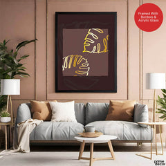 Golden Tropical Leaves Over Purple Brown Background | Abstract Floral Artwork #00300 - Prime Décor