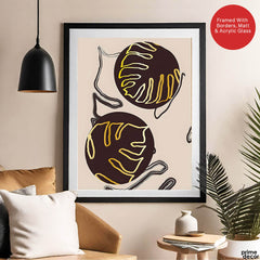 Golden & Purple Brown Tropical Leaves Over Beige Background | Abstract Floral Artwork #00301 - Prime Décor
