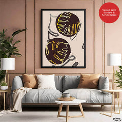 Golden & Purple Brown Tropical Leaves Over Beige Background | Abstract Floral Artwork #00301 - Prime Décor