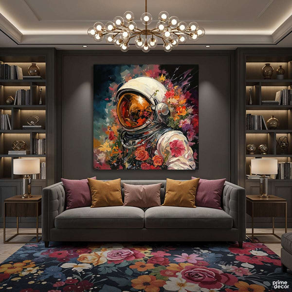 Floral Astronaut in Space Digital Painting (Single Panel) Square Wall Art