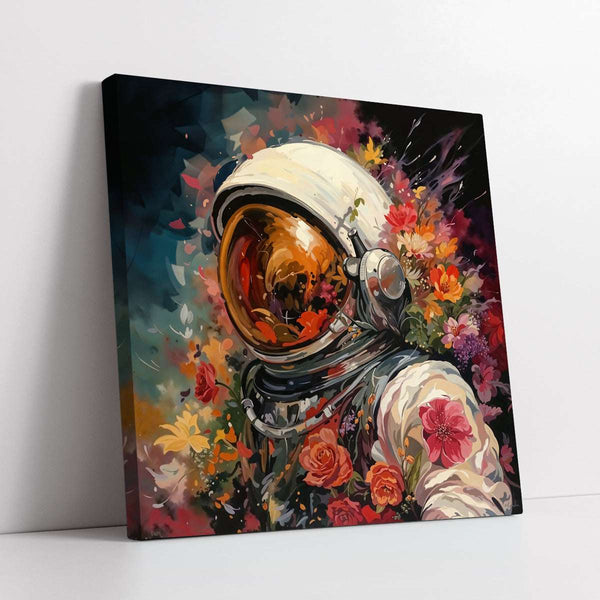 Floral Astronaut in Space Digital Painting (Single Panel) Square Wall Art