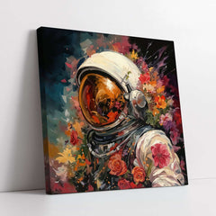 Floral Astronaut in Space Digital Painting (Single Panel) Square Wall Art