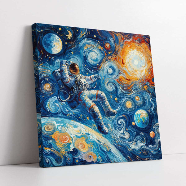 Astronaut in a Swirling Cosmos Digital Painting (Single Panel) Square Wall Art
