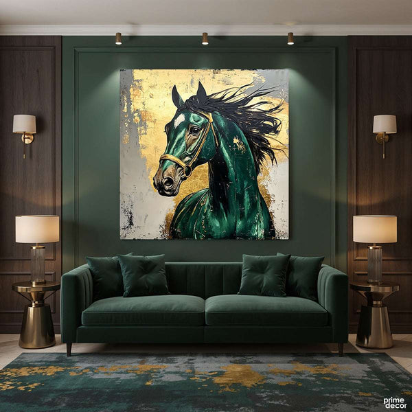 The Horse with a Golden Mane Digital Painting (Single Panel) Square Wall Art
