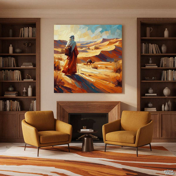 Desert Wanderer with Camel Digital Painting (Single Panel) Square Wall Art