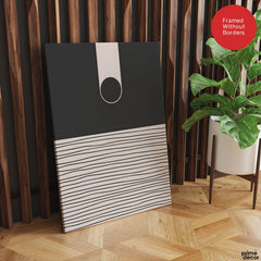 Black & White Linear Design Over Moon Shape Abstract | Abstract Office Artwork #00305 - Prime Décor