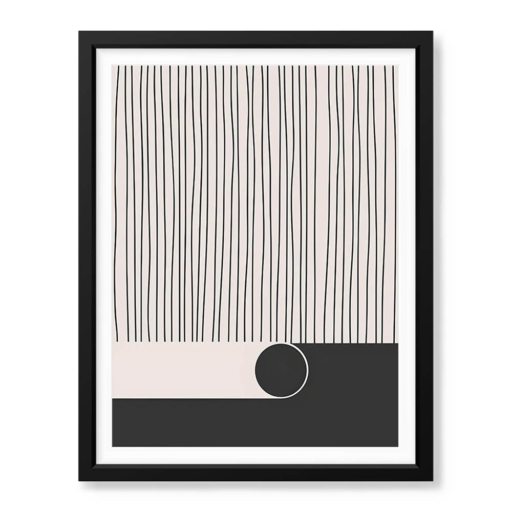 Black & White Linear Design Over Moon Shape Abstract | Abstract Office Artwork #00306 - Prime Décor