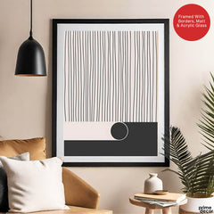 Black & White Linear Design Over Moon Shape Abstract | Abstract Office Artwork #00306 - Prime Décor