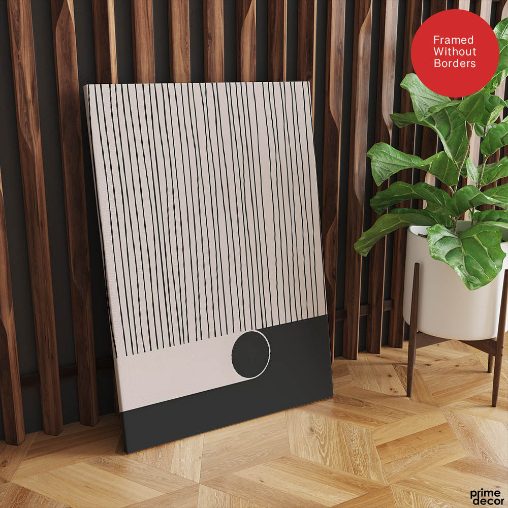 Black & White Linear Design Over Moon Shape Abstract | Abstract Office Artwork #00306 - Prime Décor