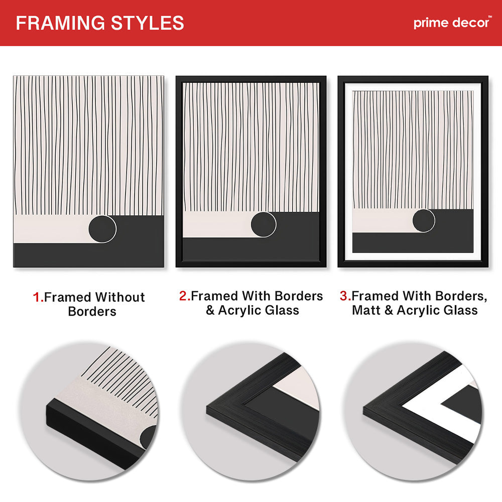 Black & White Linear Design Over Moon Shape Abstract | Abstract Office Artwork #00306 - Prime Décor