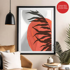 Beautiful Tropical Leaves Over Orange & Grey Background | Abstract Floral Artwork #00307 - Prime Décor