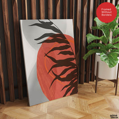 Beautiful Tropical Leaves Over Orange & Grey Background | Abstract Floral Artwork #00307 - Prime Décor