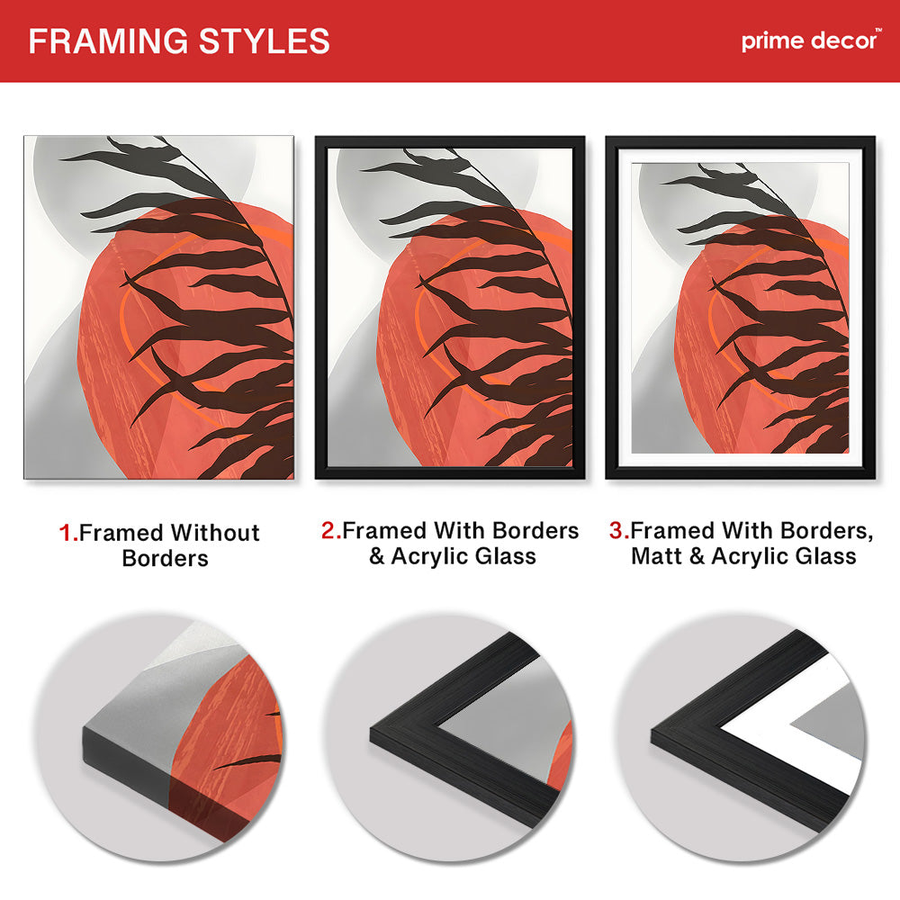 Beautiful Tropical Leaves Over Orange & Grey Background | Abstract Floral Artwork #00307 - Prime Décor