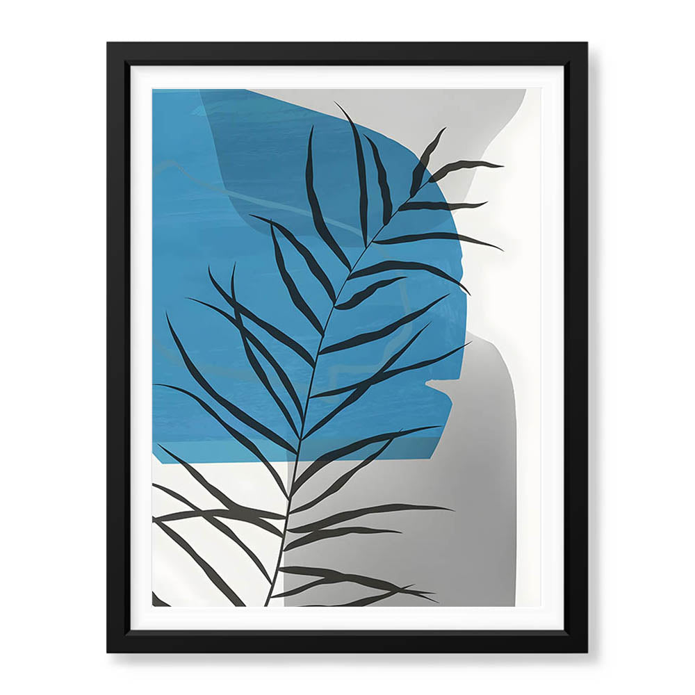 Beautiful Tropical Leaves Over Blue & Grey Background | Abstract Floral Artwork #00308 - Prime Décor