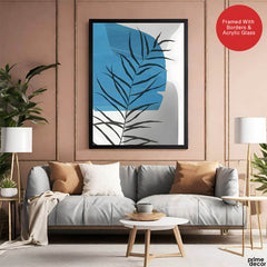 Beautiful Tropical Leaves Over Blue & Grey Background | Abstract Floral Artwork #00308 - Prime Décor